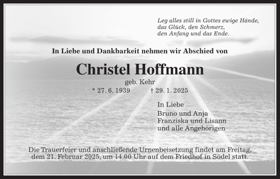 Traueranzeige von Christel Hoffmann von Wetterauer Zeitung