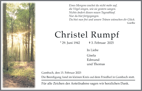 Traueranzeige von Christel Rumpf von Butzbacher Zeitung