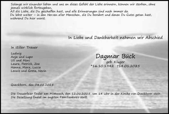 Traueranzeige von Dagmar Bück von Giessener Allgemeine, Alsfelder Allgemeine