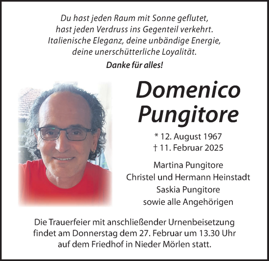 Traueranzeige von Domenico Pungitore von Wetterauer Zeitung, Wetterauer Zeitung, Wetterauer Zeitung
