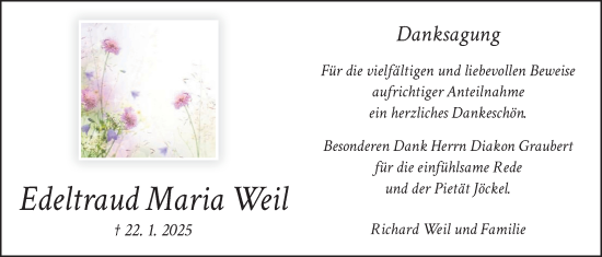 Traueranzeige von Edeltraud Maria Weil von Butzbacher Zeitung, Wetterauer Zeitung
