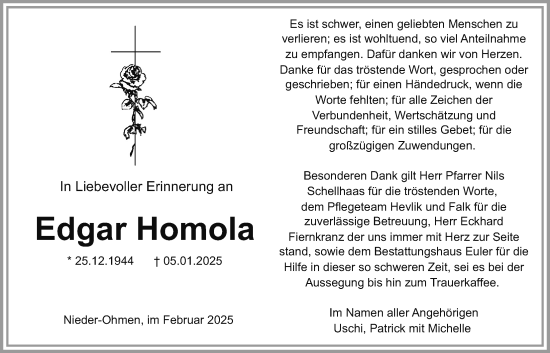 Traueranzeige von Edgar Homola von Mücker Stimme