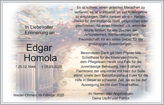 Traueranzeige von Edgar Homola von Giessener Allgemeine, Alsfelder Allgemeine