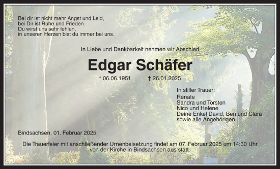 Traueranzeige von Edgar Schäfer von Kreis-Anzeiger