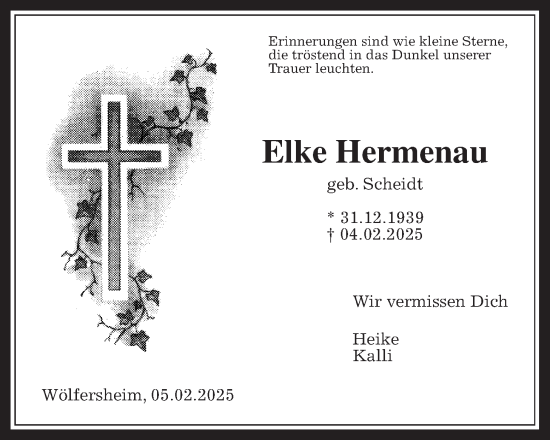 Traueranzeige von Elke Hermenau von Wetterauer Zeitung