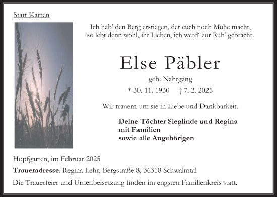 Traueranzeige von Else Päbler 