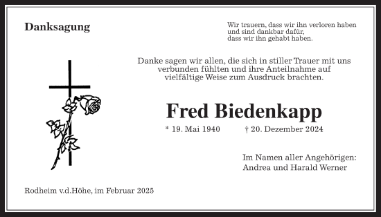 Traueranzeige von Fred Biedenkapp von Wetterauer Zeitung