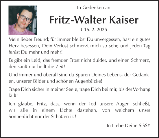 Traueranzeige von Fritz-Walter Kaiser von Kreis-Anzeiger