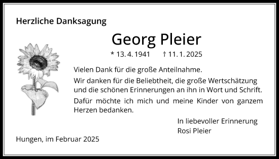 Traueranzeige von Georg Pleier von Licher Wochenblatt
