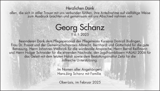 Traueranzeige von Georg Schanz von Kreis-Anzeiger
