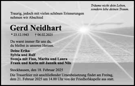 Traueranzeige von Gerd Neidhart von Lauterbacher Anzeiger