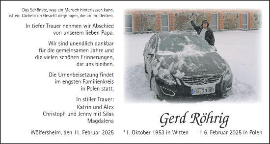 Traueranzeige von Gerd Röhrig von Wetterauer Zeitung