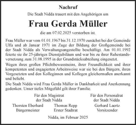 Traueranzeige von Gerda Müller von Kreis-Anzeiger