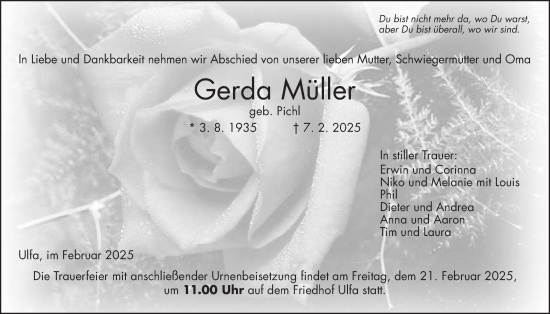 Traueranzeige von Gerda Müller von Kreis-Anzeiger