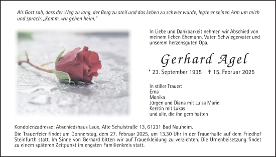 Traueranzeige von Gerhard Agel von Wetterauer Zeitung