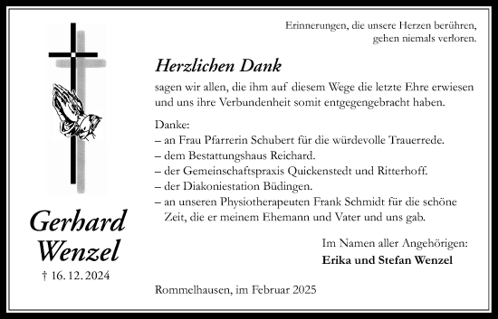 Traueranzeige von Gerhard Wenzel 