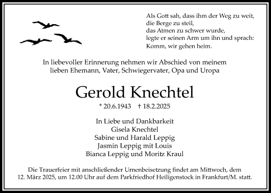 Traueranzeige von Gerold Knechtel von Bad Vilbel/Karben