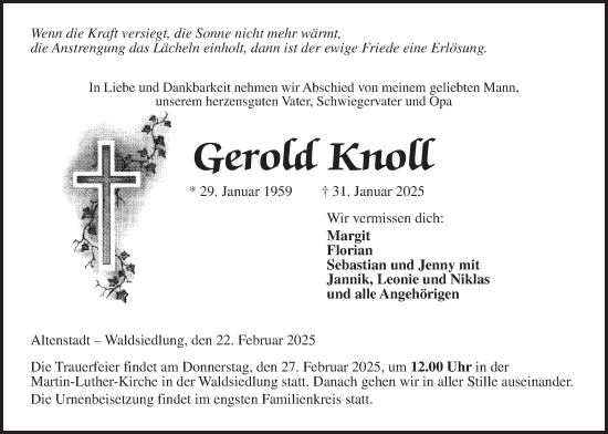 Traueranzeige von Gerold Knoll von Kreis-Anzeiger, Kreis-Anzeiger, Kreis-Anzeiger