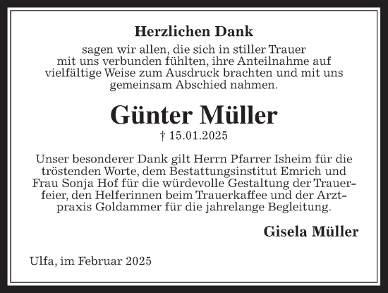 Traueranzeige von Günter Müller von Kreis-Anzeiger