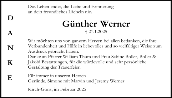 Traueranzeige von Günther Werner von Butzbacher Zeitung