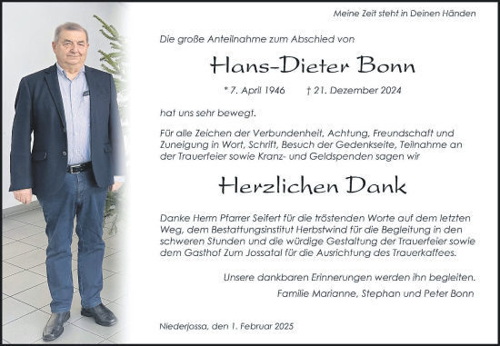 Traueranzeige von Hans-Dieter Bonn von Oberhessische Zeitung