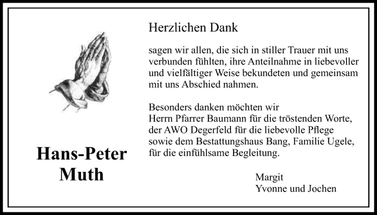 Traueranzeige von Hans-Peter Muth von Butzbacher Zeitung