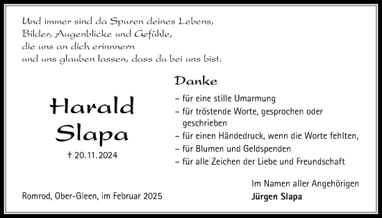 Traueranzeige von Harald Slapa von Oberhessische Zeitung