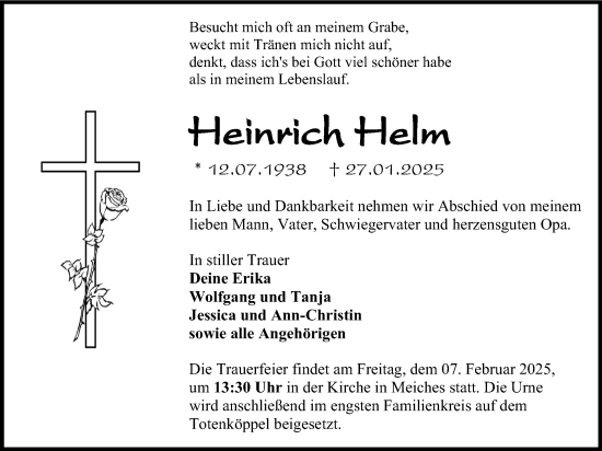 Traueranzeige von Heinrich Helm von Lauterbacher Anzeiger