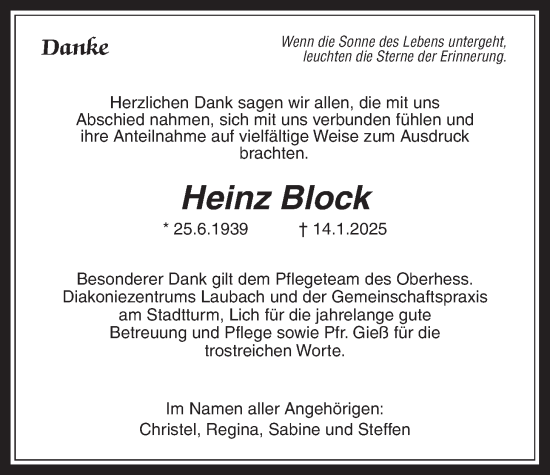 Traueranzeige von Heinz Block von Licher Wochenblatt