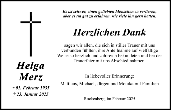 Traueranzeige von Helga Merz von Butzbacher Zeitung