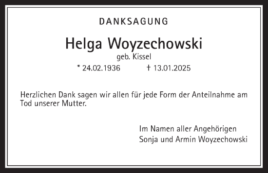 Traueranzeige von Helga Woyzechowski von Pohlheimer Nachrichten