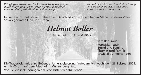 Traueranzeige von Helmut Boller von Butzbacher Zeitung