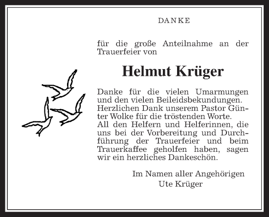 Traueranzeige von Helmut Krüger von Giessener Allgemeine, Alsfelder Allgemeine