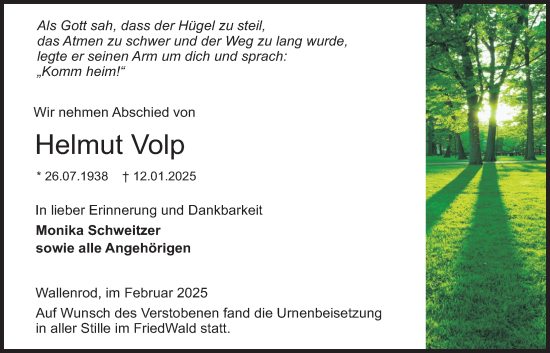 Traueranzeige von Helmut Volp von Lauterbacher Anzeiger