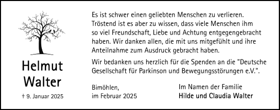 Traueranzeige von Helmut Walter von Usinger Anzeigenblatt