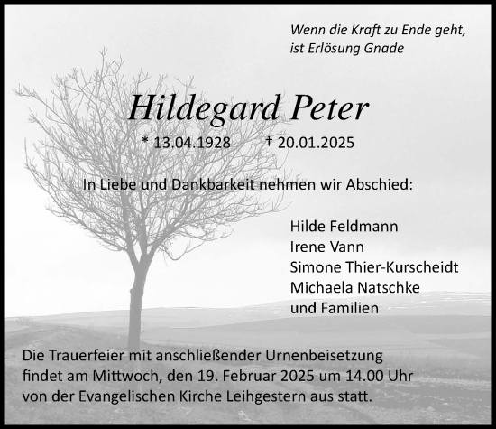 Traueranzeige von Hildegard Peter von Giessener Anzeiger