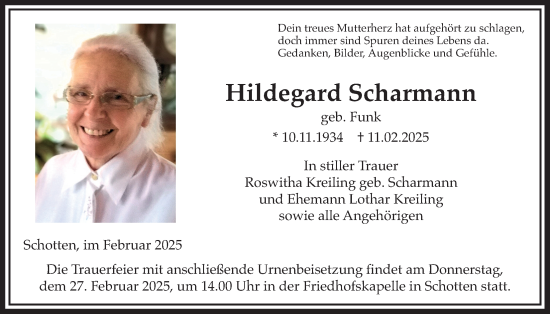 Traueranzeige von Hildegard Scharmann von Kreis-Anzeiger