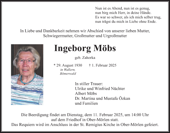 Traueranzeige von Ingeborg Möbs von Wetterauer Zeitung