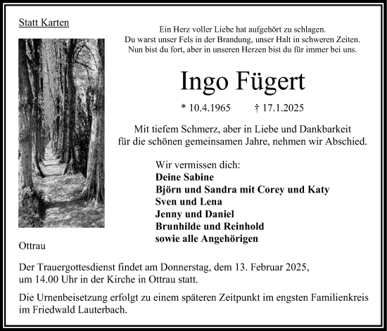 Traueranzeige von Ingo Fügert 