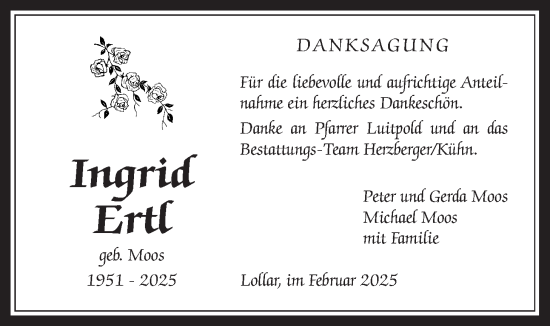 Traueranzeige von Ingrid Ertl von Giessener Allgemeine, Alsfelder Allgemeine, Giessener Allgemeine, Alsfelder Allgemeine, Giessener Allgemeine, Alsfelder Allgemeine