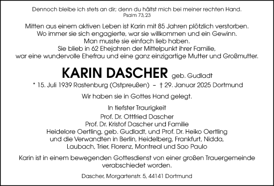Traueranzeige von Karin Dascher von Kreis-Anzeiger