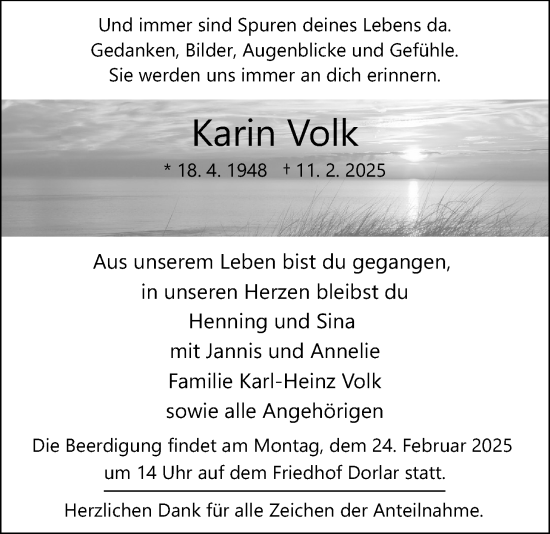 Traueranzeige von Karin Volk von Giessener Anzeiger