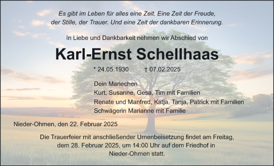 Traueranzeige von Karl-Ernst Schellhaas von Giessener Allgemeine, Alsfelder Allgemeine, Giessener Allgemeine, Alsfelder Allgemeine, Giessener Allgemeine, Alsfelder Allgemeine
