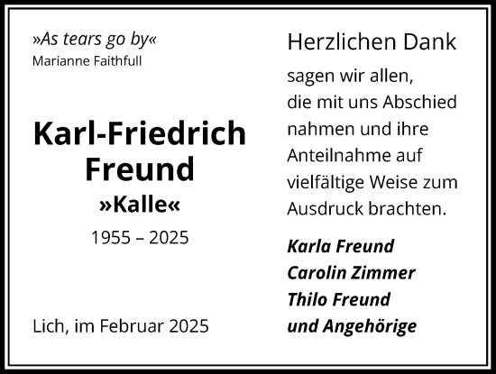 Traueranzeige von Karl-Friedrich Freund von Licher Wochenblatt
