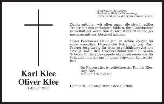 Traueranzeige von Karl Klee von Butzbacher Zeitung