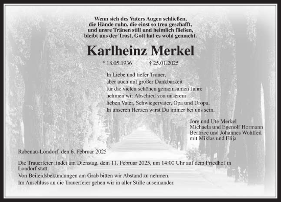 Traueranzeige von Karlheinz Merkel von Rabenauer Zeitung