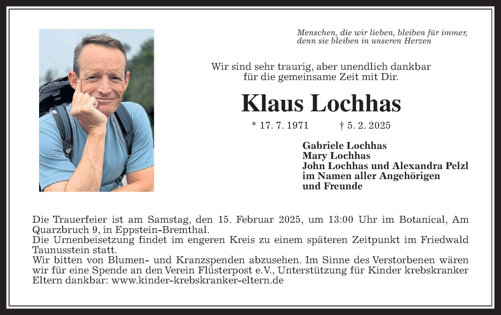 Traueranzeige für Klaus Lochhas vom 13.02.2025 aus Oberhessische Zeitung