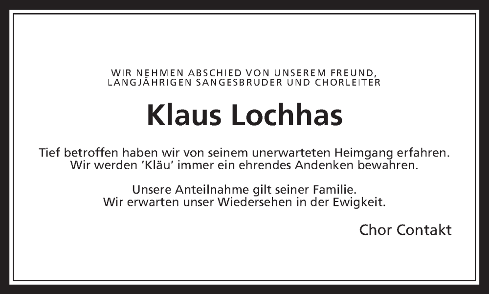  Traueranzeige für Klaus Lochhas vom 14.02.2025 aus Oberhessische Zeitung
