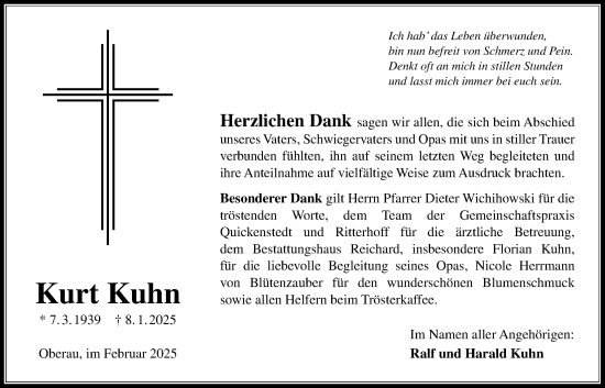 Traueranzeige von Kurt Kuhn von Kreis-Anzeiger