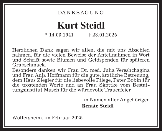 Traueranzeige von Kurt Steidl von Wetterauer Zeitung, Wetterauer Zeitung, Wetterauer Zeitung